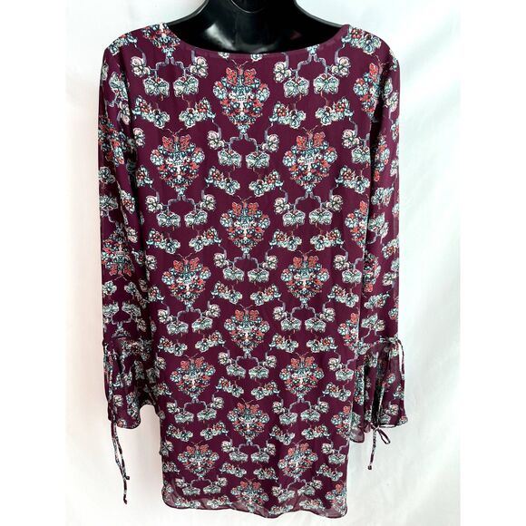 Tularosa Tunic Dress Top Eggplant Floral Bell Sleeve Ruffle Size S Romantic - Picture 5 of 11